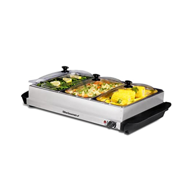 Elite Gourmet EWM-6171 Triple 3 x 2.5 Qt. Trays, Buffet Server, Food Warmer Temperature Control, Cle...
