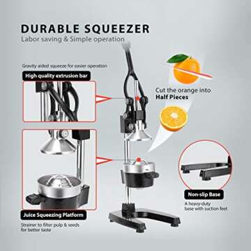 VIVOHOME Heavy Duty Commercial Manual Hand Press Citrus Orange Lemon Juicer Squeezer Machine Black