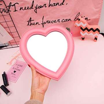 BESPORTBLE Heart Shaped Vanity Mirror in Pink Glass