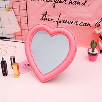 BESPORTBLE Heart Shaped Vanity Mirror in Pink Glass