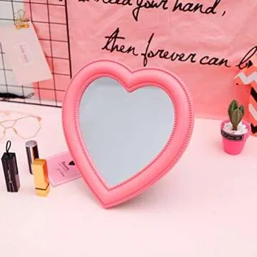 BESPORTBLE Heart Shaped Vanity Mirror in Pink Glass