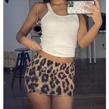 OCUH Leopard Printed Skirt Cheetah Print Skirt Mini Skirt Vintage Skirt Leopard Skirt Y2K Skirt Animal Print Skirt (Leopard-S,S,Small)