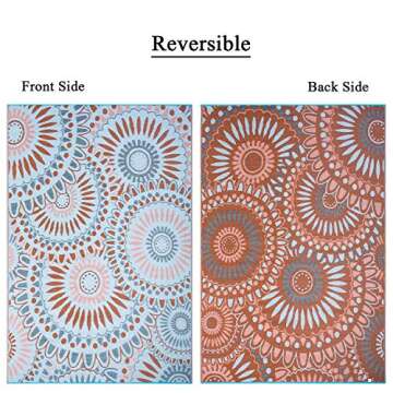 Santextile Reversible Outdoor/Indoor Plastic Straw Rugs Waterproof Portable Mat Easy to Clean Outdoor Patio Mat,Perfect for Garden, Patio, Picnic, Decking-（Blue,8x10Ft）