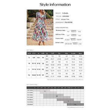 Spring Dresses for Women 2024, Boho Deep V Neck Printed Midi Dress, Summer Fashion Lantern Sleeves A-Line Long Dress (US, Alpha, Large, Regular, Regular, Flower)