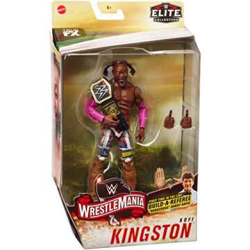 WWE Kofi Kingston Elite Collection Wrestlemania 35 Action Figure with Deluxe Articulation, Life-Like Detail, Authentic Ring Gear, Swappable Hands & Accessory