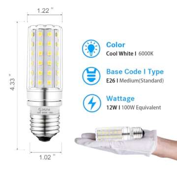 LED Light Bulb 100w Equivalent 1200 Lumen 6000K Cool Daylight White 12W LED Super Bright Bulb E26 Ba...