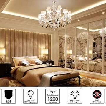 LED Light Bulb 100w Equivalent 1200 Lumen 6000K Cool Daylight White 12W LED Super Bright Bulb E26 Base Non-Dimmable Chandelier Light Bulbs for Home Indoor LED Corn Light Bulb Pack of 4
