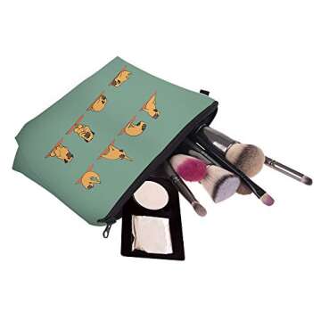 LOOMILOO Cosmetic Bag for Women, Adorable Roomy Makeup Bags Travel Water Resistant Toiletry Bag Accessories Organizer Cute Gifts (Yoga pug 51820)
