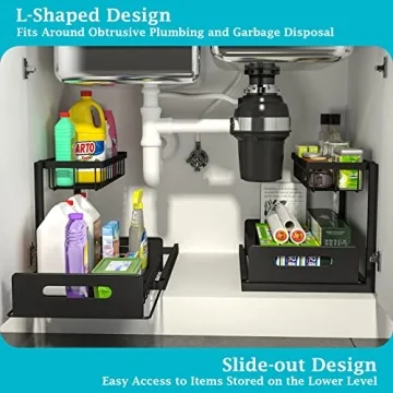 REALINN Under Sink Organizer - 2 Tier Slide Out Shelves