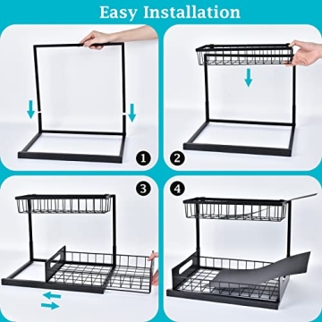 REALINN Under Sink Organizer - 2 Tier Slide Out Shelves
