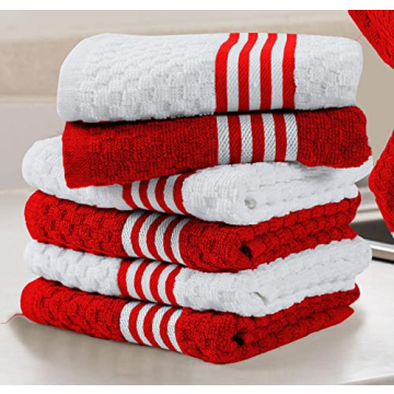 Oxycott 8 Pack Cotton Kitchen Towels - Absorbent & Durable