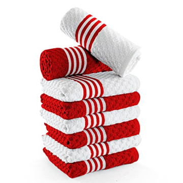 Oxycott 8 Pack Cotton Kitchen Towels - Absorbent & Durable