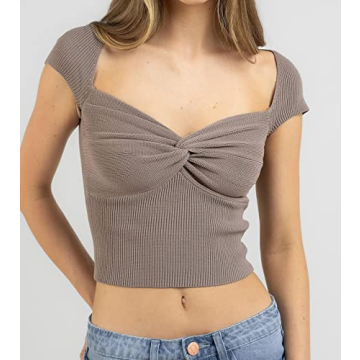 SAFRISIOR Sweetheart Neck Rib Knit Crop Top for Women