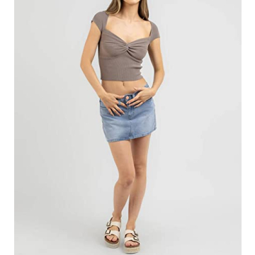 SAFRISIOR Sweetheart Neck Rib Knit Crop Top for Women