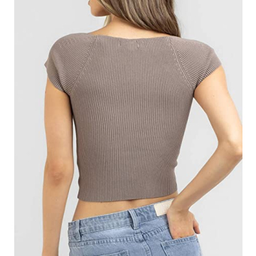 SAFRISIOR Sweetheart Neck Rib Knit Crop Top for Women