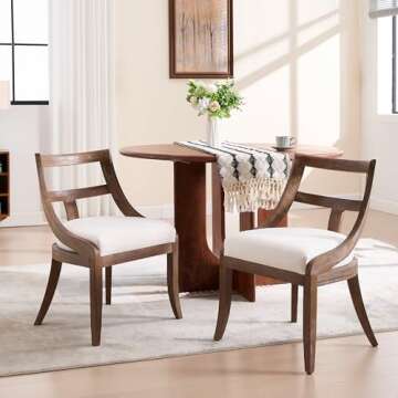 DM Furniture Farmhouse Dining Chairs Set of 4, Comfy Upholstered Dining Room Chairs with Open Back and Brown Legs, Wooden Side Chairs for Dining Table/Reception/Restaurant, Beige Fabric/Brown Legs