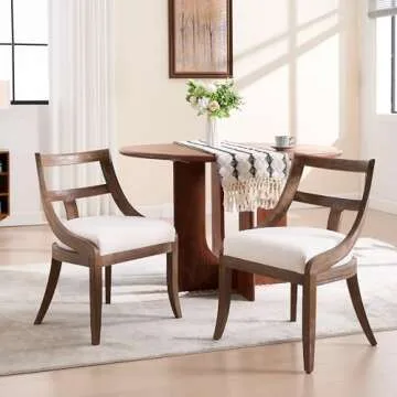 DM Furniture Farmhouse Dining Chairs Set of 4, Comfy Upholstered Dining Room Chairs with Open Back and Brown Legs, Wooden Side Chairs for Dining Table/Reception/Restaurant, Beige Fabric/Brown Legs