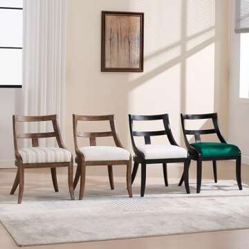 DM Furniture Farmhouse Dining Chairs Set of 4, Comfy Upholstered Dining Room Chairs with Open Back and Brown Legs, Wooden Side Chairs for Dining Table/Reception/Restaurant, Beige Fabric/Brown Legs