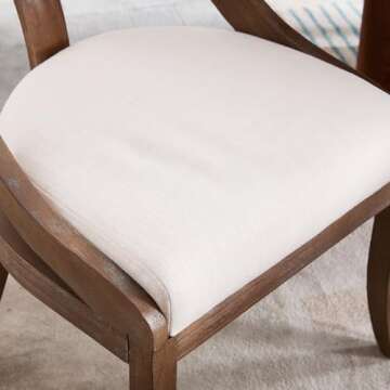 DM Furniture Farmhouse Dining Chairs Set of 4, Comfy Upholstered Dining Room Chairs with Open Back and Brown Legs, Wooden Side Chairs for Dining Table/Reception/Restaurant, Beige Fabric/Brown Legs