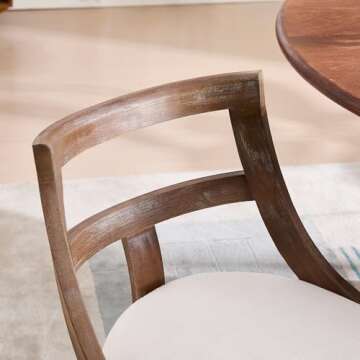 DM Furniture Farmhouse Dining Chairs Set of 4, Comfy Upholstered Dining Room Chairs with Open Back and Brown Legs, Wooden Side Chairs for Dining Table/Reception/Restaurant, Beige Fabric/Brown Legs