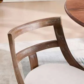 DM Furniture Farmhouse Dining Chairs Set of 4, Comfy Upholstered Dining Room Chairs with Open Back and Brown Legs, Wooden Side Chairs for Dining Table/Reception/Restaurant, Beige Fabric/Brown Legs