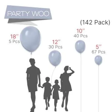 PartyWoo Light Blue Grey Balloons, 142 pcs Elegant Boho Balloons for Celebrations