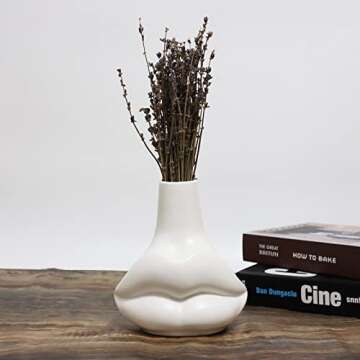 Fauevav Body Vase White Ceramic Vase for Modern Home Decor, Lip Shape Flower Holder for Wedding Dinner Table Party, Flower Vases for Living Room, Kitchen, Mantle, Bedroom, Dining Table Decoration