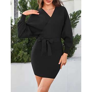 Zonsaoja Women's Sexy V Neck Long Sleeve Dress