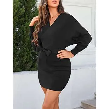 Zonsaoja Women's Sexy V Neck Long Sleeve Dress