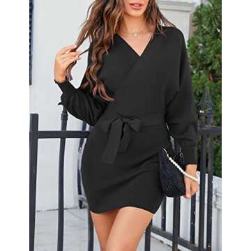 Zonsaoja Women's Sexy V Neck Long Sleeve Dress