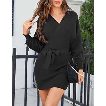 Zonsaoja Women's Sexy V Neck Long Sleeve Dress