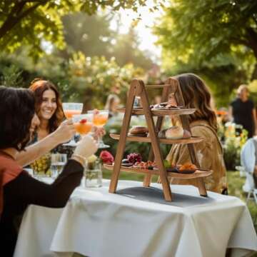 Acacia Wood Collapsible Food Display Stand - Multi-functional Kitchen Essential for Home Party Organ...