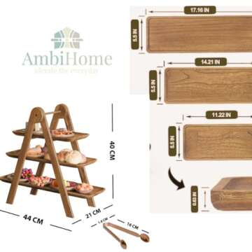 Acacia Wood Collapsible Food Display Stand - Multi-functional Kitchen Essential for Home Party Organisers - Cupcake Stand, Charcuterie & Cheese Board, Rectangle Tray Platters, Decor, Farmhouse Style.