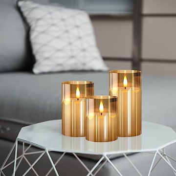 Battery Operated Gold LED Flameless Candles with Remote