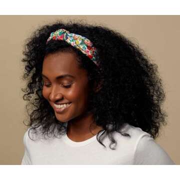 RIFLE PAPER CO. Garden Party Knotted Headband, Bright Floral Pattern, Design Printed Fabric Over Structured Full Polyester on Durable Plastic Band, 1 Count