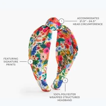 RIFLE PAPER CO. Garden Party Knotted Headband, Bright Floral Pattern, Design Printed Fabric Over Structured Full Polyester on Durable Plastic Band, 1 Count