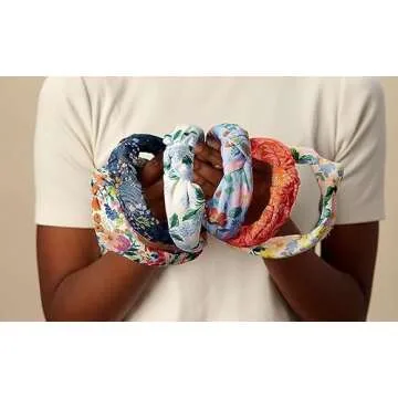 RIFLE PAPER CO. Garden Party Knotted Headband, Bright Floral Pattern, Design Printed Fabric Over Structured Full Polyester on Durable Plastic Band, 1 Count