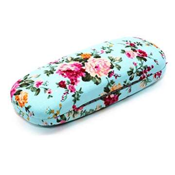 Hard Shell Light Portable Eyeglasses Case Glasses Case Spectacles Box for Sunglass Reading Glasses (light blue flower)