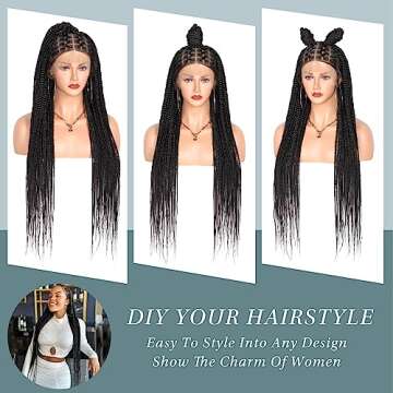 Fecihor Criss Cross Knotless Braided Wigs with Baby Hair 36" Cornrow Lace Front Braids Wigs for Women Full Double Lace Black Braid Wig