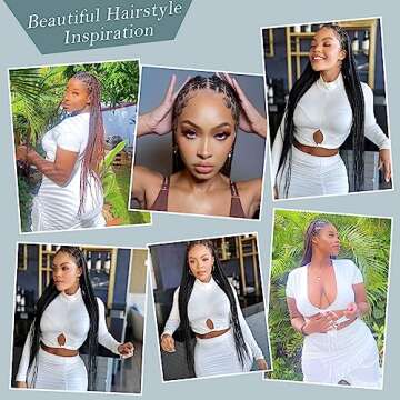 Fecihor Criss Cross Knotless Braided Wigs with Baby Hair 36" Cornrow Lace Front Braids Wigs for Women Full Double Lace Black Braid Wig