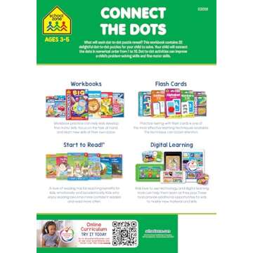 School Zone - Connect the Dots Workbook - 32 Pages, Ages 3 to 5, Preschool, Kindergarten, Dot-to-Dots, Counting, Number Puzzles, Numbers 1-10, Coloring, and More (School Zone Get Ready!™ Book Series)