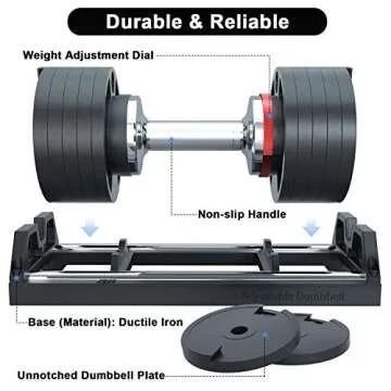 SNODE Adjustable Dumbbell, 28/50lb Cast Iron Dumbbell (Single) - Adjustable Weights with Anti-Slip Metal Handle, Iron Base, Fast Adjust Weights for Strength Training Home Gym (50 lbs from 8)