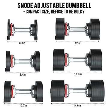 SNODE Adjustable Dumbbell, 28/50lb Cast Iron Dumbbell (Single) - Adjustable Weights with Anti-Slip Metal Handle, Iron Base, Fast Adjust Weights for Strength Training Home Gym (50 lbs from 8)