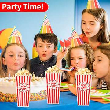 RAYMEA Popcorn Containers Disposable 46 Oz Red & White Striped 28 Pack Cardboard Popcorn Boxes for Movie Night