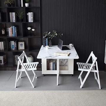 FUNROLUX Foldable Dining Table with Storage Drawers for Space Saving