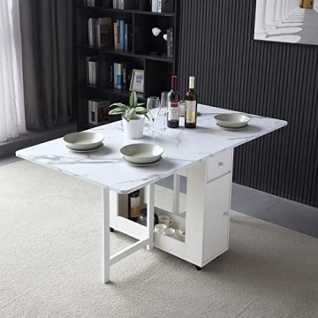 FUNROLUX Foldable Dining Table with Storage Drawers for Space Saving