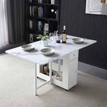 FUNROLUX Foldable Dining Table with Storage Drawers for Space Saving