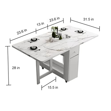 FUNROLUX Foldable Dining Table with Storage Drawers for Space Saving