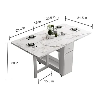FUNROLUX Foldable Dining Table with Storage Drawers for Space Saving