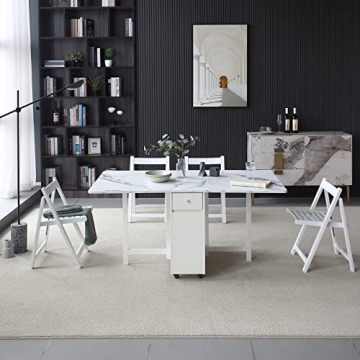 FUNROLUX Foldable Dining Table with Storage Drawers for Space Saving